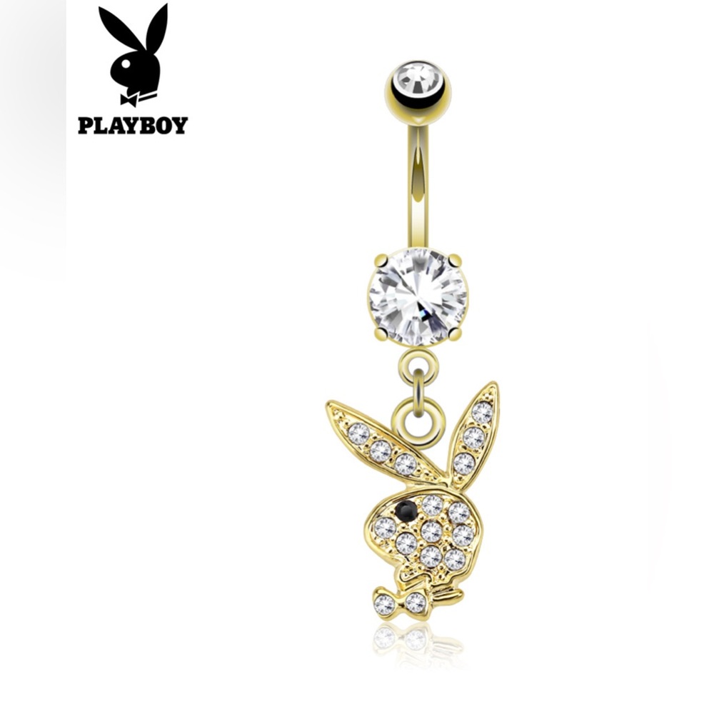 14G Gold Dangle Playboy Bunny Belly Button Ring